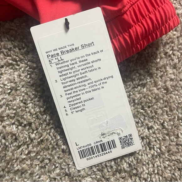 NWT Men’s Lululemon Red Pace Breaker liner less Bright red Shorts 5 inch - Picture 5 of 6